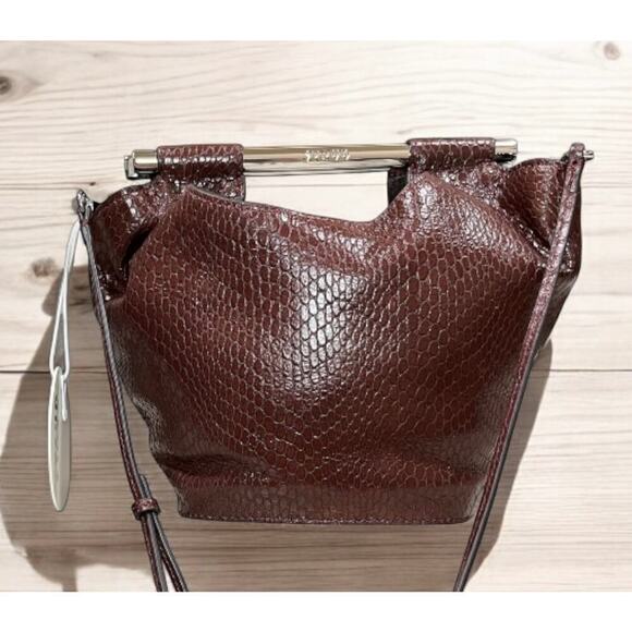 NWT STAUD MAR Leather Snake Embossed Mini Bucket Bag - Picture 2 of 7